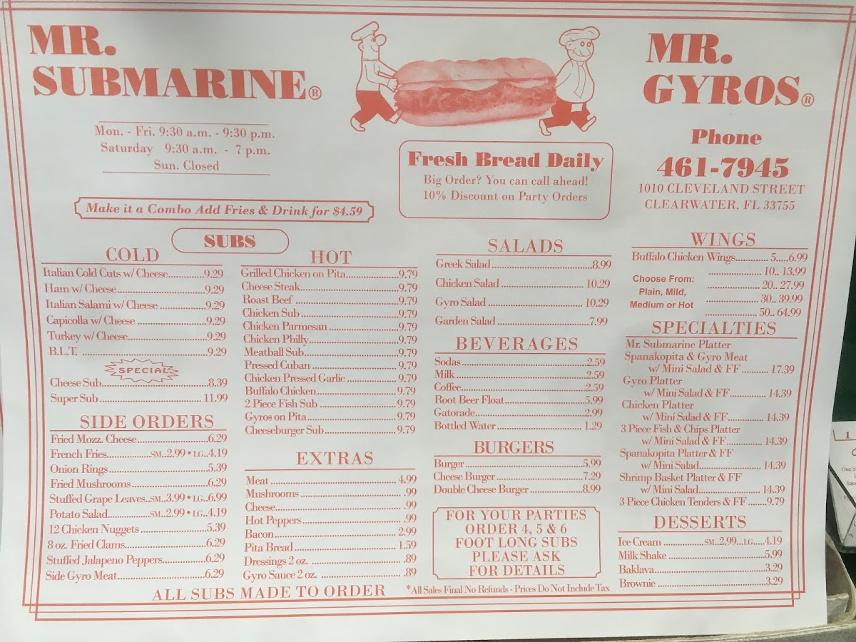 Mr Submarine-Mr Gyros Menu - Image 1