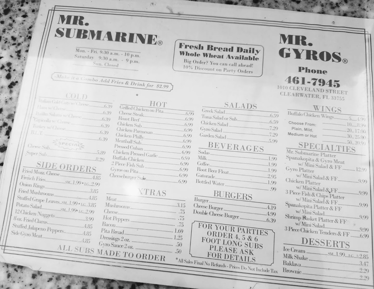 Mr Submarine-Mr Gyros Menu - Image 3