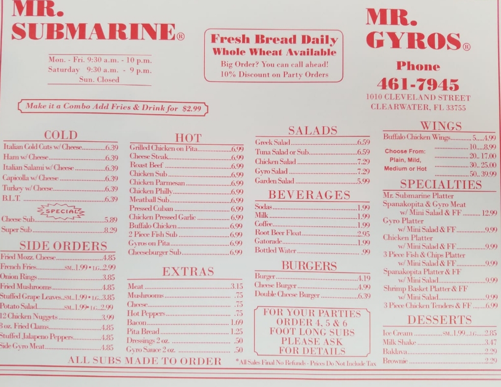Mr Submarine-Mr Gyros Menu - Image 4